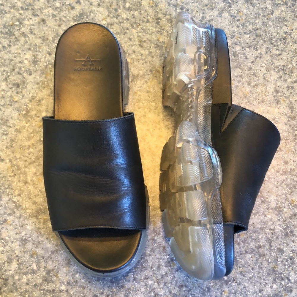 AQUATALIA Mixed Media Leather Platform Slides with Clear Jelly Soles